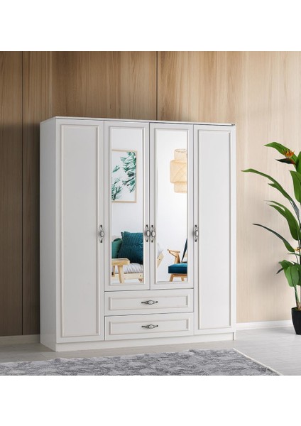 Gediz 4 Kapılı 2 Çekmeceli Gardrop Elbise Dolabı 180X57X210CM