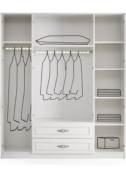 Gediz 4 Kapılı 2 Çekmeceli Gardrop Elbise Dolabı 180X57X210CM fiyatları