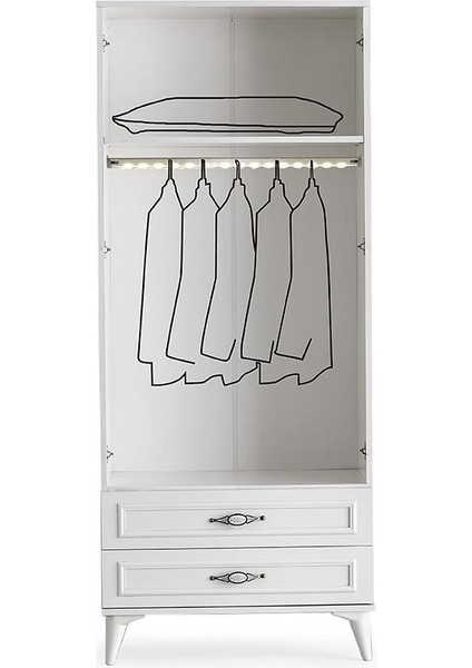 Irmak 2 Kapılı 2 Çekmeceli Gardrop Elbise Dolabı 80X48X195CM