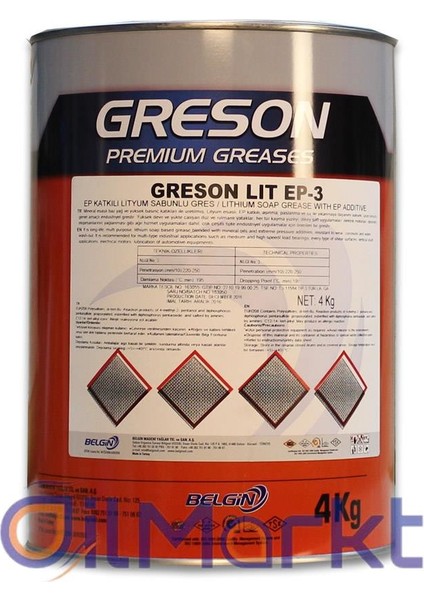 Belgin Greson Lıt Ep 3 4 kg Lityum Sabunlu Endüstriyel Gres