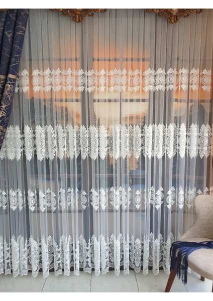 Lüks Tül Perde Brode1 Işlem Beyaz Rengi 1 E 2,5 Normal Pile .en 125 , Boy 250 fiyatları
