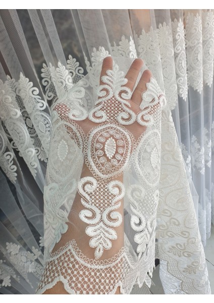 Lüks Tül Perde Brode1 Işlem Beyaz Rengi 1 E 2,5 Normal Pile .en 125 , Boy 250 indirimleri