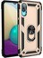 Samsung Galaxy A02 Kılıf Çift Katmanlı Yüzüklü Manyetik Vega Kapak + Tam Kaplayan 6d Nano Ekran Koruyucu Gold 1