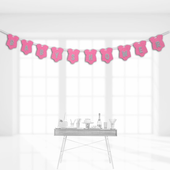 Süsle Bebek ve Parti Baby Shower Simli Eva Uzar Yazı 25 mt Pembe