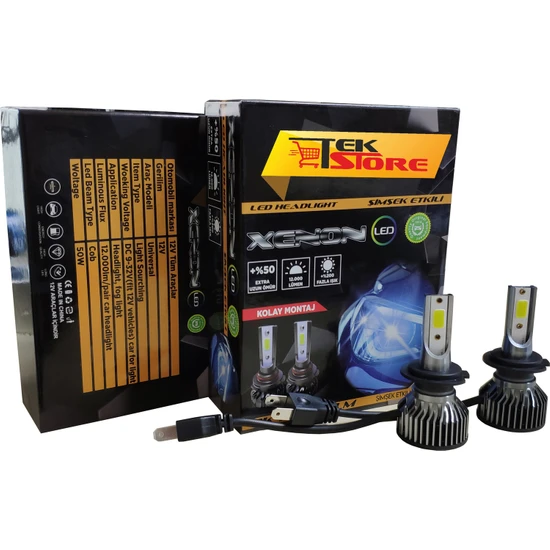 Tekstore LED Xenon Far Ampulü H7 Şimşek Etkili 8000K 12.000 Lümen