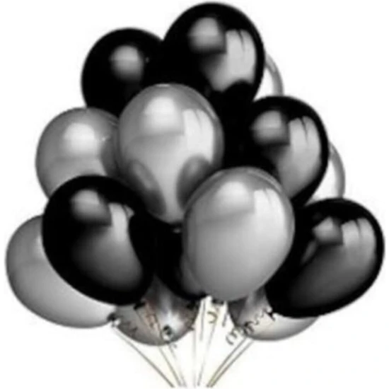 Happyland Siyah-Gümüş Metalik Sedefli Balon 30 Adet