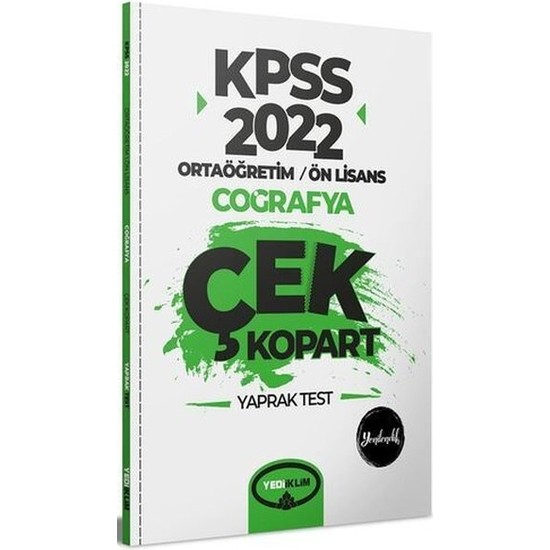 Yediiklim Yayınları KPSS 2022 Ortaöğretim Ön Lisans Genel Kültür Coğrafya Çek Kopart Yaprak Test