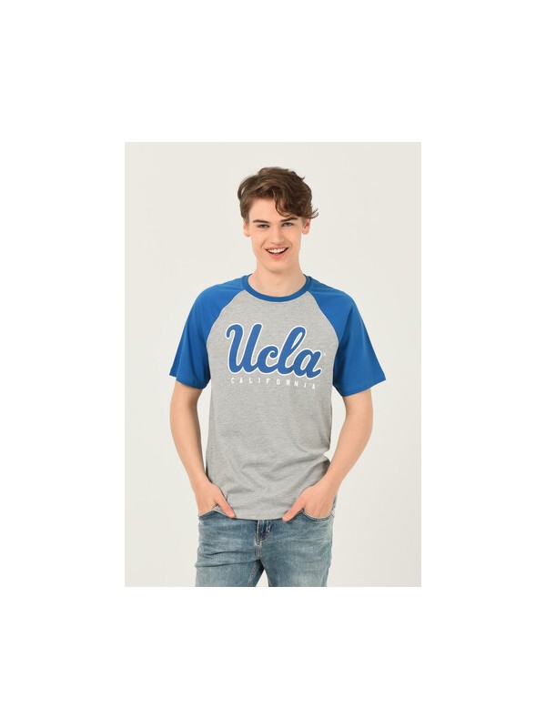 Ucla Gri Bisiklet Yaka Baskılı Erkek T-shirt