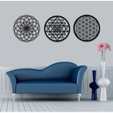 EDK Yaşam Çiçeği Sri Yantra ve Torus 3'lü Set Duvar Tablosu CEVIZ-40CM