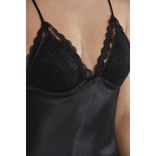 Orkide Pierre Cardin 2'lı 4250 Siyah Bayan Saten Gecelik Sabahlık Takımı