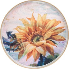 Zucci White Edition 42 cm Yuvarlak Sarı Papatya Desenli Tepsi