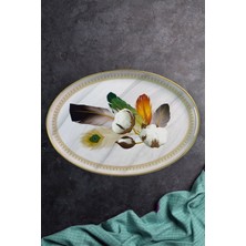 ZucciHome Yaldızlı Lüx Oval Büyük Tepsi Beyaz