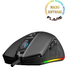 Rampage SMX-R51 FLARE Makrolu 10000 DPI RGB Ledli Profesyonel Gaming Oyuncu Mouse - Siyah