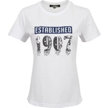 Fenerbahçe Lisanslı Pullu 1907 Beyaz Kadın T-Shirt Özel Hediyelik Ahşap Kutulu