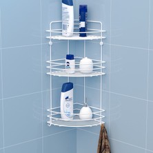 Tekno-tel Üç Katlı Kancalı Maxi Boy Banyo Köşe Rafı Beyaz BK053H