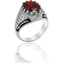 Midyat Nurtaş Gümüş Yakut Taşlı Zülfikar Model Erkek Gümüş Yüzük