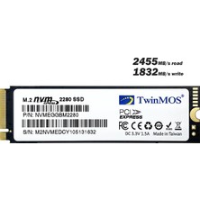 TwinMOS 512GB M.2 PCIe NVMe SSD 2455Mb-1832Mb/s (NVMeFGBM2280)