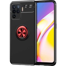 Kzy Oppo A94 Kılıf Renkli Yüzüklü Manyetik Silikon Kapak Siyah - Kırmızı