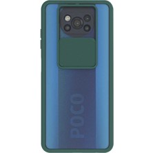 Kzy Xiaomi Poco X3 Pro Kapak Lensi Açılır Kapanır Kamera Korumalı Silikon Kılıf - Yeşil