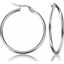 Tonstyle Paslanmaz Çelik, 4 cm Yuvarlak Kadın Küpe