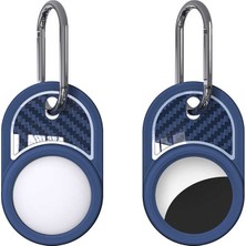 Nezih Case Apple Airtag Uyumlu Karbon Fiber Görünümlü Silikon Koruyucu Lacivert