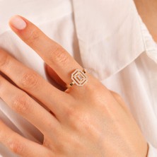 Sembol Gold Sarı Altın Baget Yüzük Baguetta