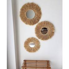 Woddaa Dekoratif Aynalı Rafya Duvar Süsü Bohemian Style 3 Adet 45 cm