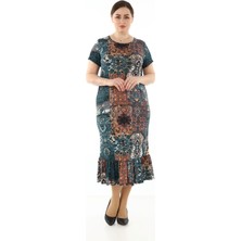 Desenli Eteği Fırfırlı Büyük Beden Elbise 4D-1754