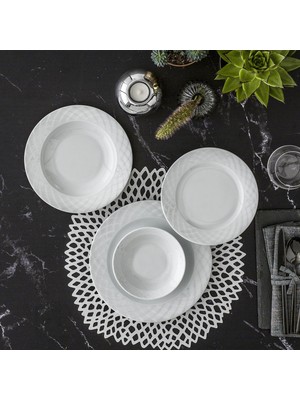 Güral Porselen Alfa 36 Parça Düz Beyaz Yemek Takımı 6 Kişilik Şık Tasarım