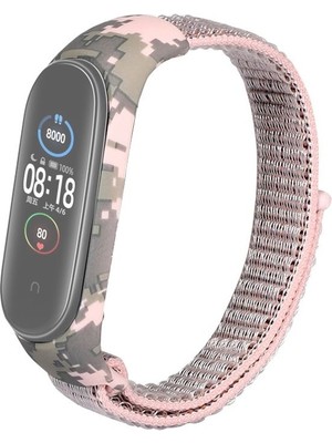 Smcase Xiaomi Mi Band 6 Kordon Cırtcırt Kumaş Kamuflaj Desenli Bronz