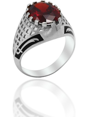 Midyat Nurtaş Gümüş Yakut Taşlı Zülfikar Model Erkek Gümüş Yüzük