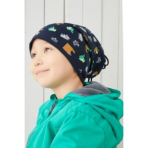 Pamuklu Çift Katlı Yumuşak Penye Lacivert  Figürlü Erkek Çocuk Bebek Şapka Bere %100 Doğal Yerli