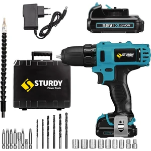 Power Tools 32 Volt 5.0 Amper Çift Akülü 24 Parça Uç Setli Şarjlı Vidalama Matkap