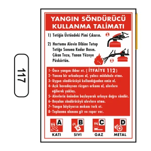 Yangın Söndürücü Kullanma Talimatı Uyarı Ikaz Levhası 25X35 cm