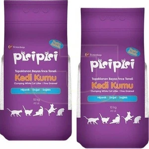 Pisi Pisi Ince Taneli Topaklanan Pudralı Kedi Kumu 10 kg x 2