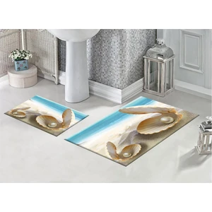 Pusula Home Midye ve Inci Tanesi 3D Desenli Dijital Baskılı Banyo Paspası