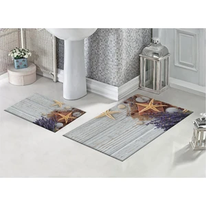 Pusula Home Ahşap ve Deniz Yıldızı 3D Desenli Dijital Baskılı Banyo Paspası