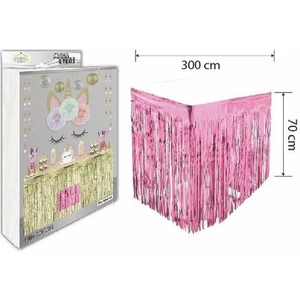 Doğumgünü Marketim Püsküllü Metalize Masa Eteği Pembe