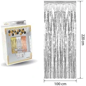 Doğumgünü Marketim Azfahomestore Kapı ve Duvar Fon Perdesi Işıltılı Püsküllü Gümüş (100*220 Cm)