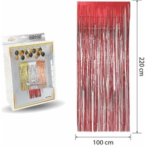 Doğumgünü Marketim Azfahomestore Kapı ve Duvar Fon Perdesi Işıltılı Püsküllü Kırmızı ( 100*220 Cm)
