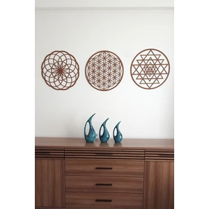 Yaşam Çiçeği Sri Yantra ve Torus 3'lü Set Duvar Tablosu CEVIZ-40CM
