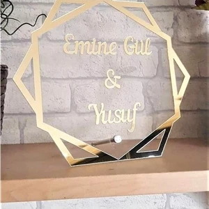 Güneş Lazer Pleksi Isimlik Masa Üstü Aynalı Gold Pleksi Isimlik Söz Nişan Düğün Masaüstü Isimlik