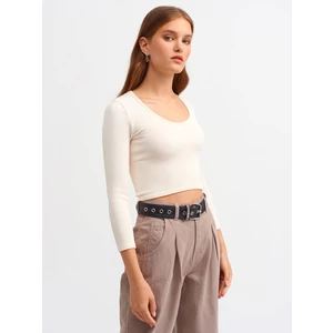 3529 Havuz Yaka Uzun Kollu Crop Top-Natural