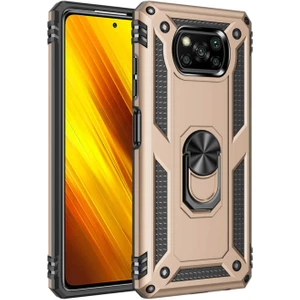 Caseart Xiaomi Poco X3 Pro Kapak Military Yüzüklü Stantlı Panzer Tank Kılıf - Gold