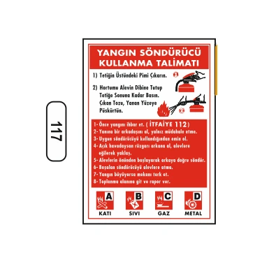 Gündoğdu Yangın Söndürücü Kullanma Talimatı Uyarı Ikaz Levhası 25X35