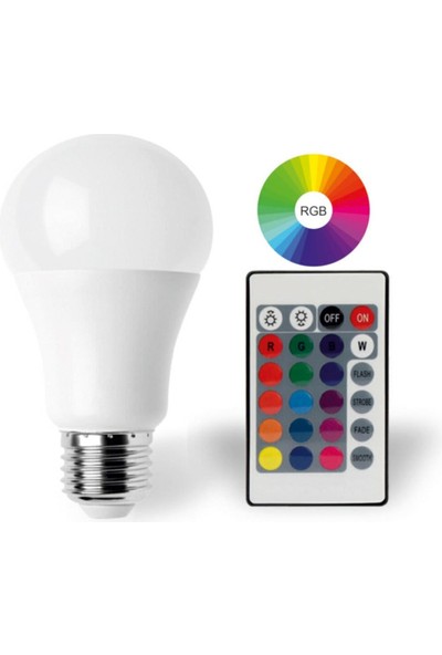Rgb LED Uzaktan Kumandalı Renk Değiştiren Ampul 10 Watt Renkli ve Beyaz
