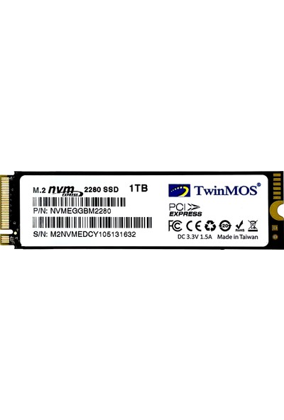 TwinMOS 1TB M.2 PCIe NVMe SSD 2455Mb-1832Mb/s (NVMeGGBM2280)