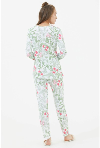 Sementa Büyük Beden Uzun Kol Patlı Pijama Takım - Yeşil