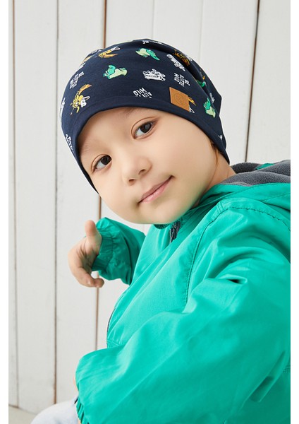 Pamuklu Çift Katlı Yumuşak Penye Lacivert Figürlü Erkek Çocuk Bebek Şapka Bere %100 Doğal Yerli fırsatları