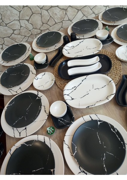 Kahvaltı Takımı 43 Parça 12 Kişilik Mat Mermer Desen